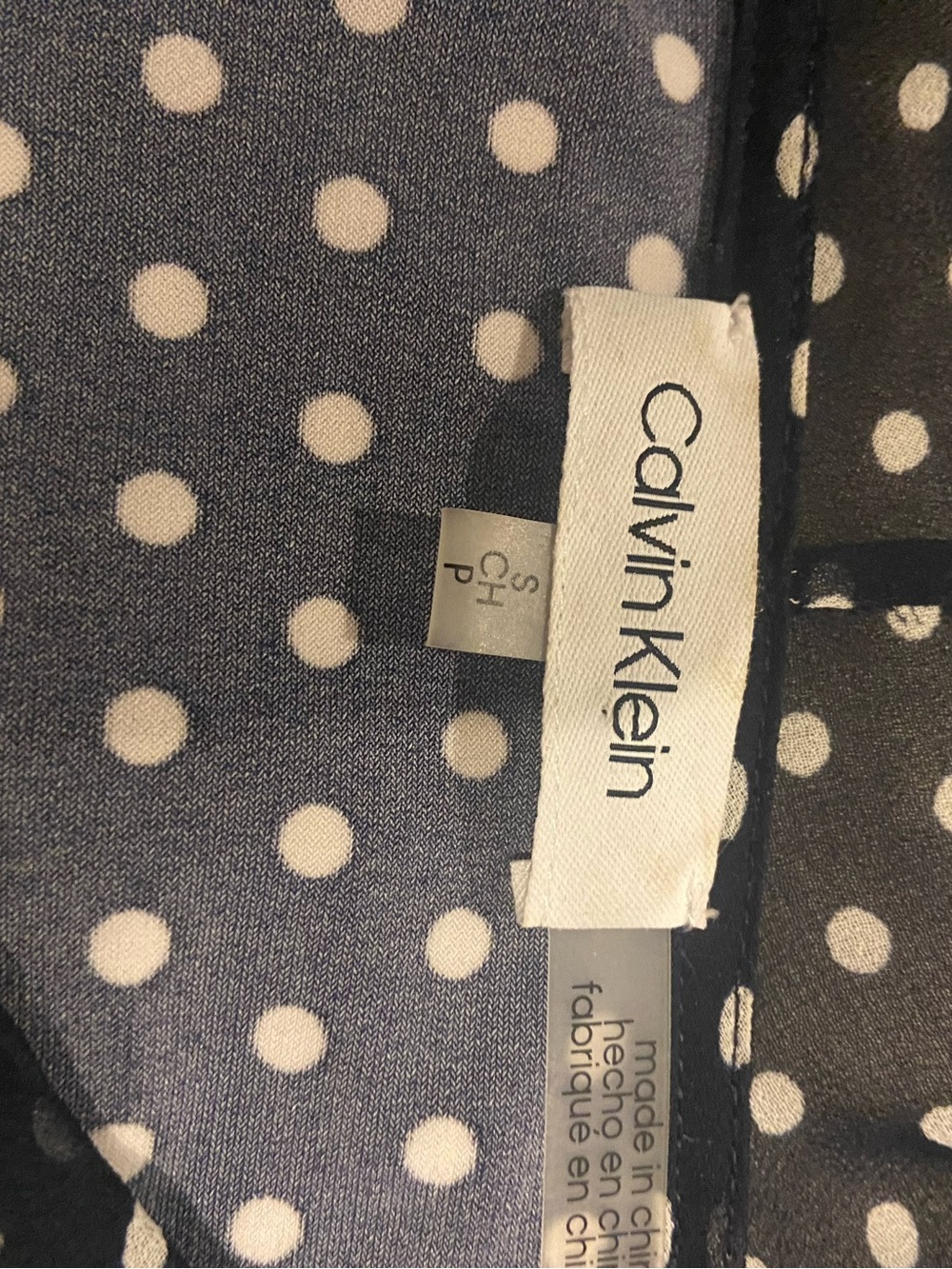 Calvin Klein Estates Navy and White Polka Dot Ruffle Detail Top - Picture 2 of 2